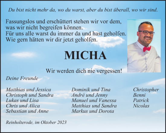 Traueranzeige von Micha  von Thüringer Allgemeine