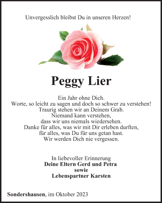 Traueranzeige von Peggy Lier