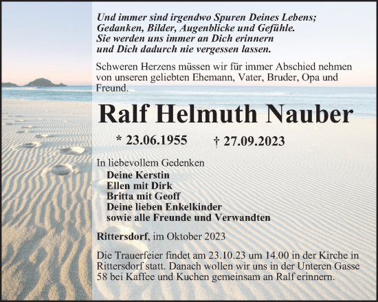 Traueranzeige von Ralf Helmuth Nauber von Thüringer Allgemeine, Thüringische Landeszeitung