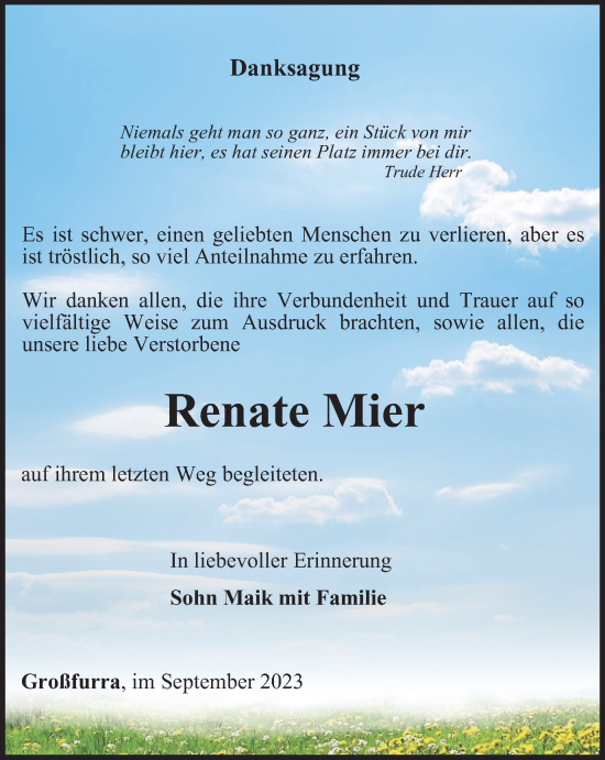 Traueranzeige von Renate Mier