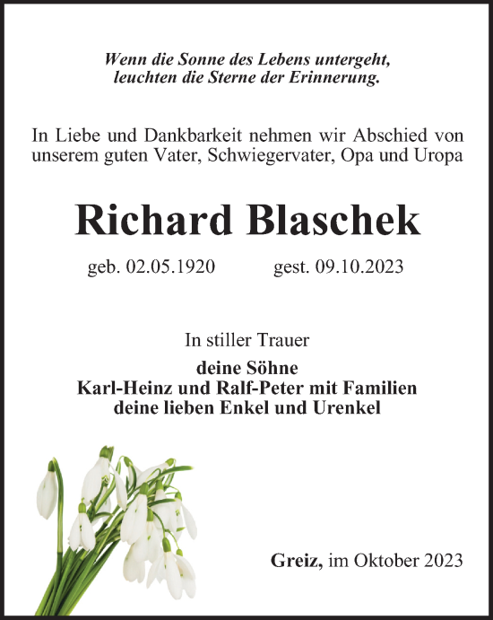 Traueranzeige von Richard Blaschek