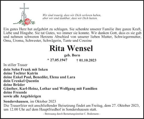 Traueranzeige von Rita Wensel