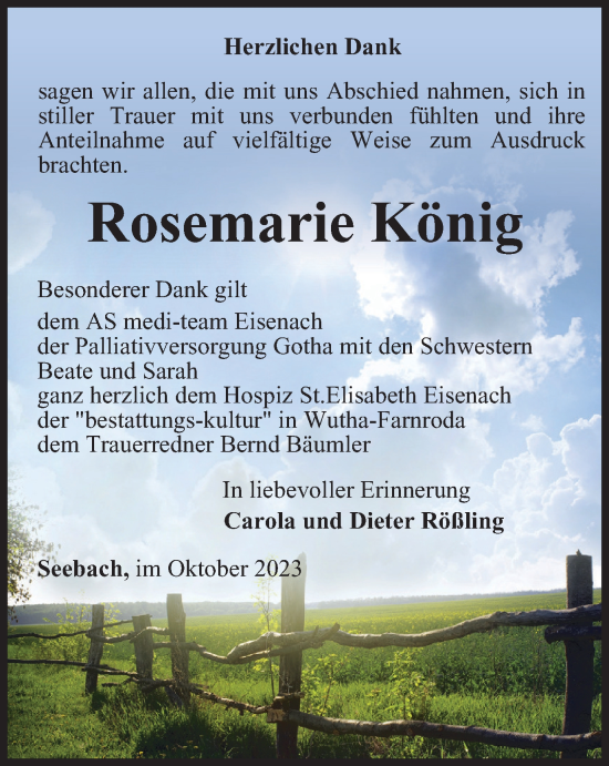 Traueranzeige von Rosemarie König von Thüringer Allgemeine, Thüringische Landeszeitung