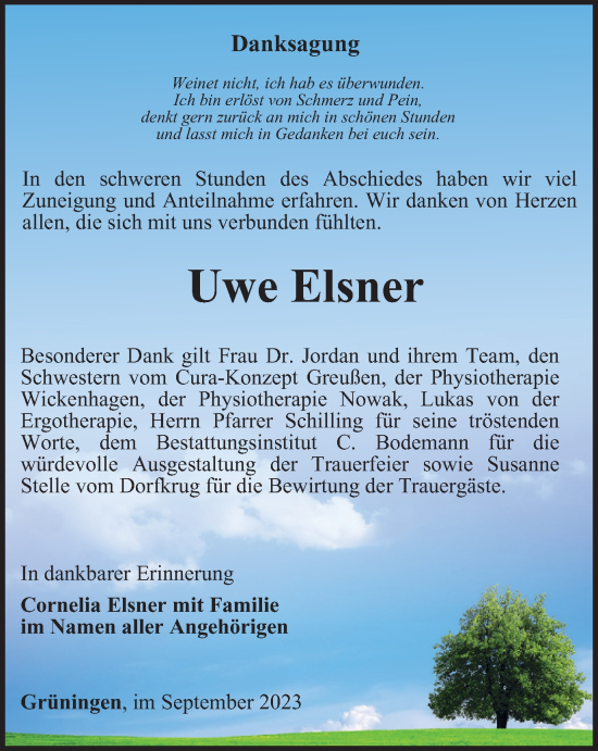 Traueranzeige von Uwe Elsner