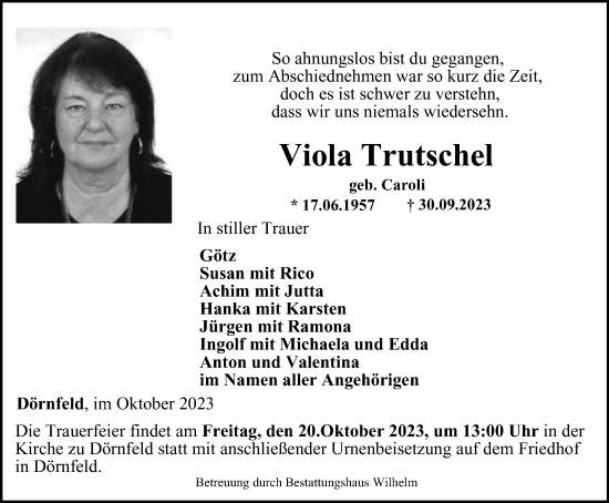 Traueranzeige von Viola Trutschel von Thüringer Allgemeine