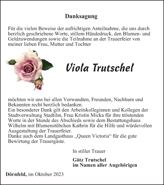 Traueranzeige von Viola Trutschel von Thüringer Allgemeine