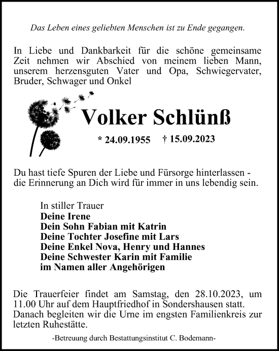 Traueranzeige von Volker Schlünß