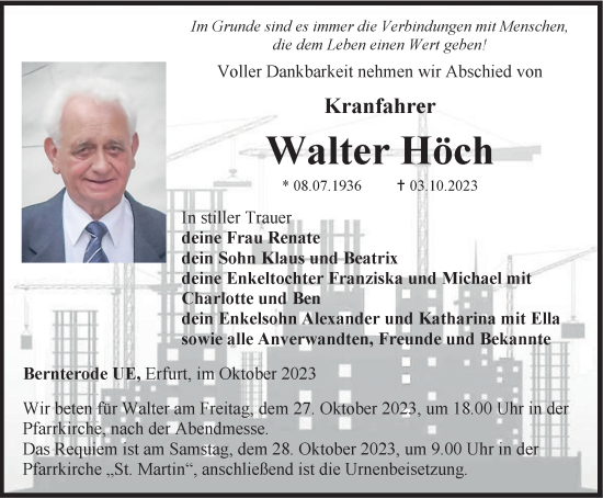 Traueranzeige von Walter Höch von Thüringer Allgemeine