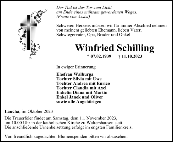 Traueranzeige von Winfried Schilling von Thüringer Allgemeine, Thüringische Landeszeitung