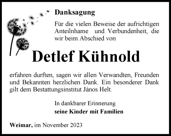 Traueranzeige von Detlef Kühnold von Thüringer Allgemeine, Thüringische Landeszeitung