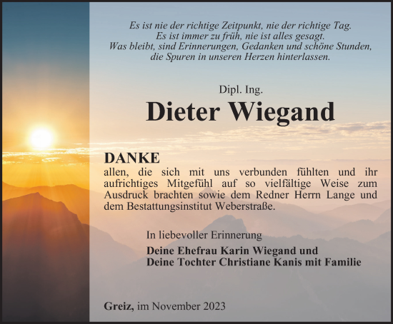 Traueranzeige von Dieter Wiegand