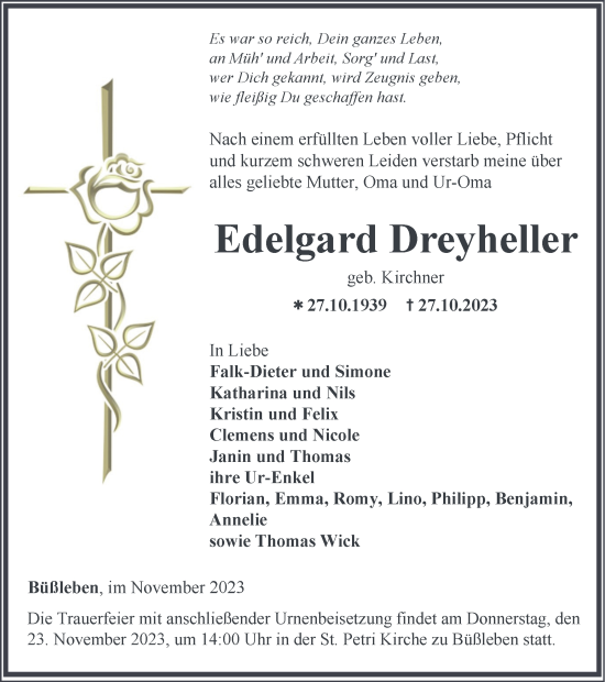 Traueranzeige von Edelgard Dreyheller von Thüringer Allgemeine, Thüringische Landeszeitung