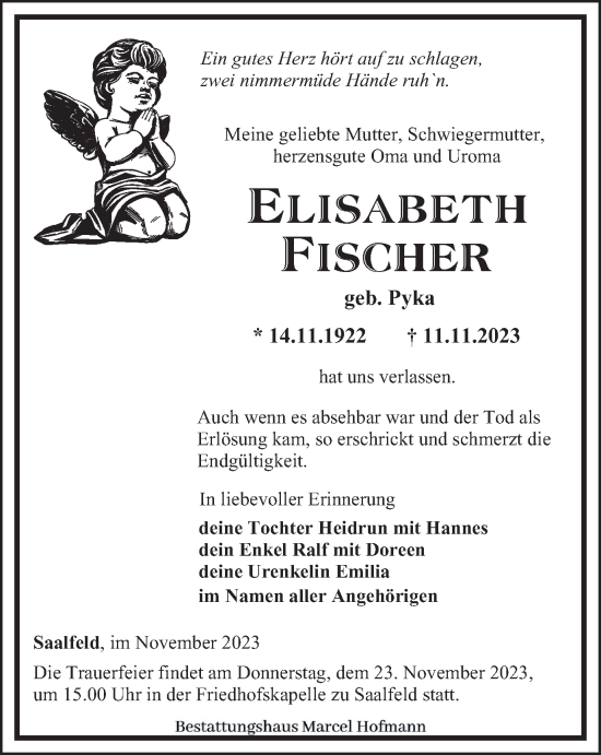 Traueranzeige von Elisabeth Fischer