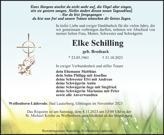 Traueranzeige von Elke Schilling von Thüringer Allgemeine