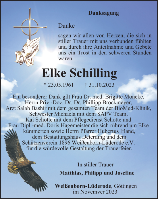 Traueranzeige von Elke Schilling von Thüringer Allgemeine