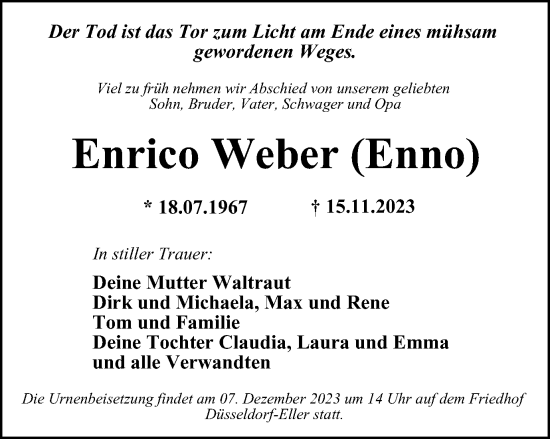 Traueranzeige von Enrico Weber von Thüringer Allgemeine, Thüringische Landeszeitung