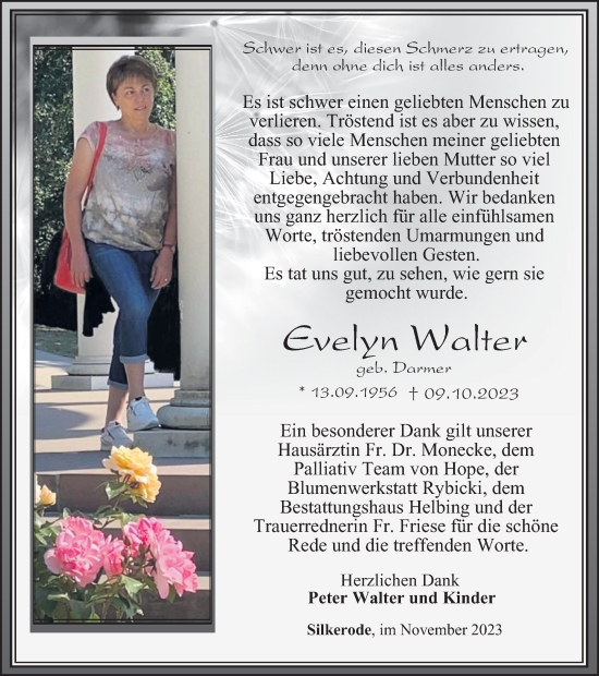 Traueranzeige von Evelyn Walter von Thüringer Allgemeine