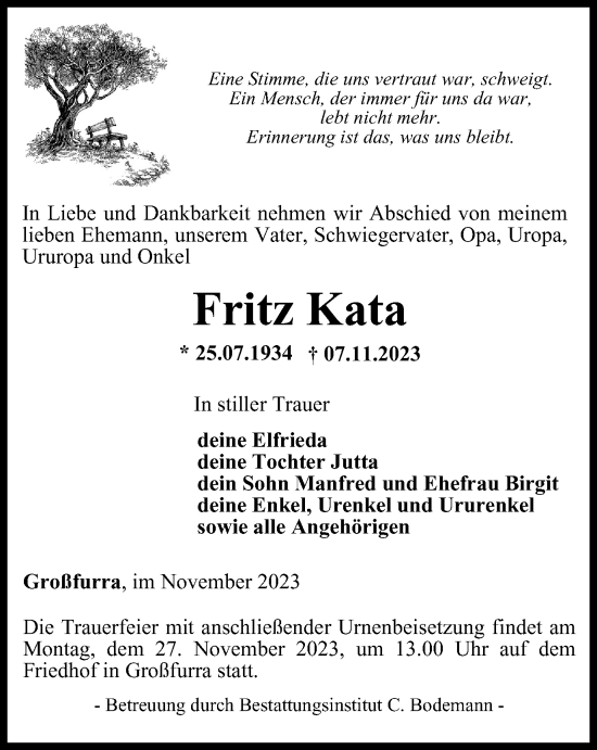 Traueranzeige von Fritz Kata