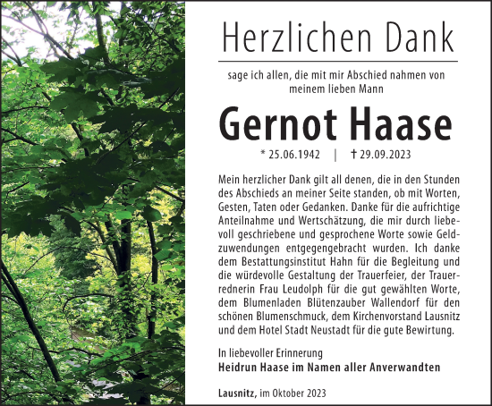 Traueranzeige von Gernot Haase