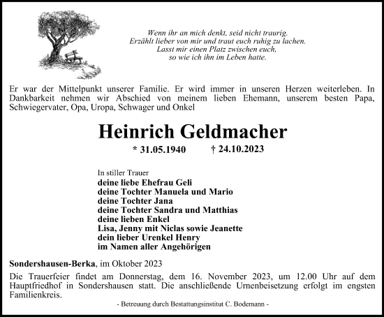 Traueranzeige von Heinrich Geldmacher