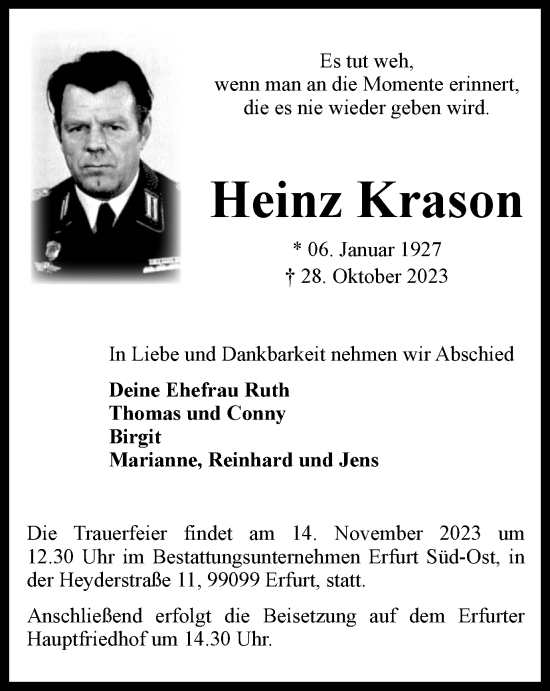Traueranzeige von Heinz Krason von Thüringer Allgemeine, Thüringische Landeszeitung