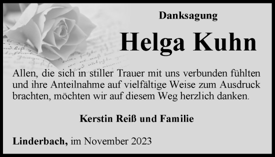 Traueranzeige von Helga Kuhn von Thüringer Allgemeine, Thüringische Landeszeitung