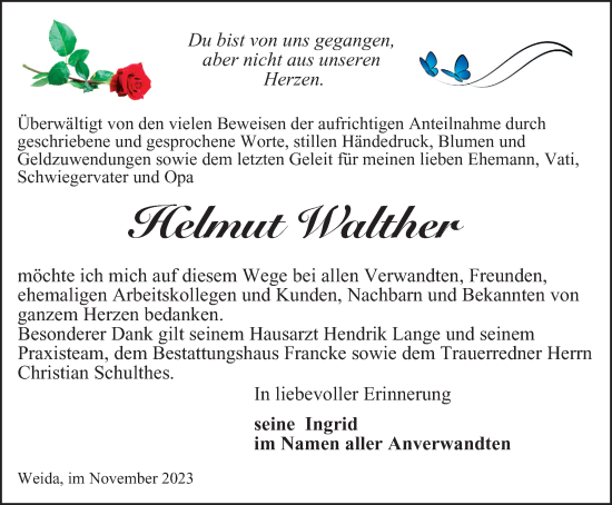 Traueranzeige von Helmut Walther von Ostthüringer Zeitung