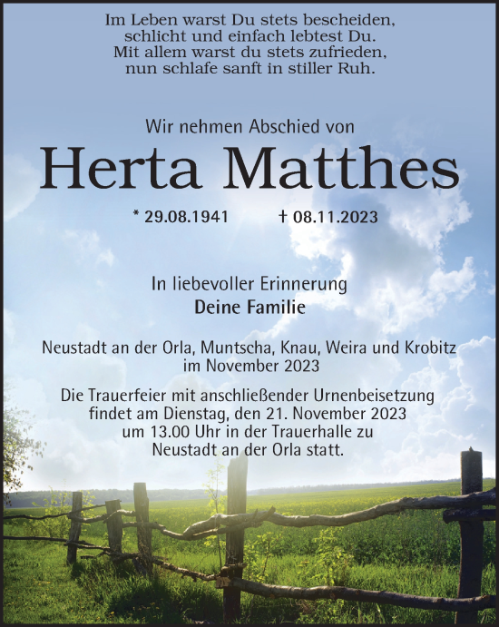 Traueranzeige von Herta Matthes