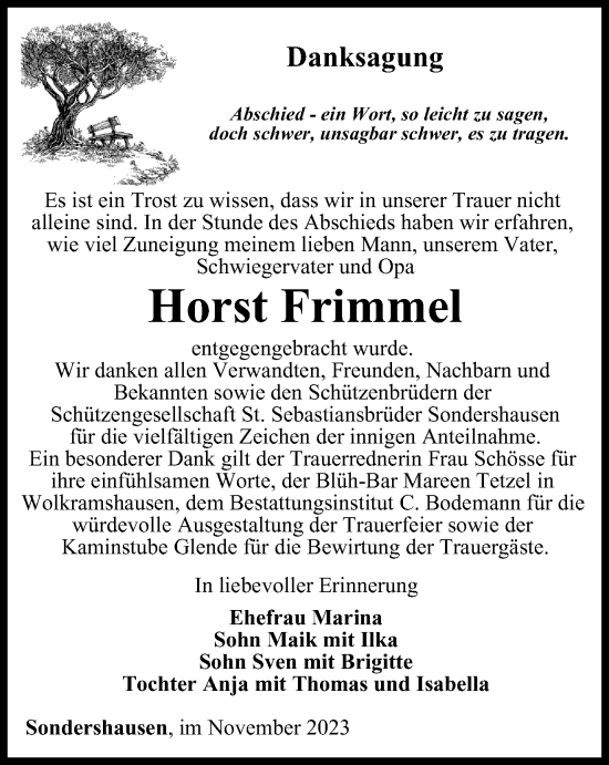 Traueranzeige von Horst Frimmel