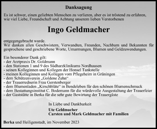 Traueranzeige von Ingo Geldmacher