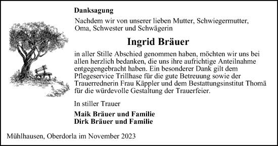 Traueranzeige von Ingrid Bräuer von Thüringer Allgemeine, Thüringische Landeszeitung