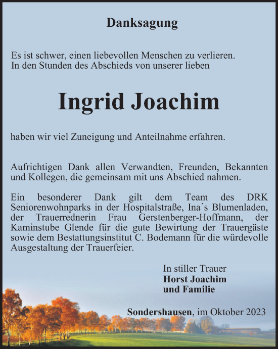 Traueranzeige von Ingrid Joachim