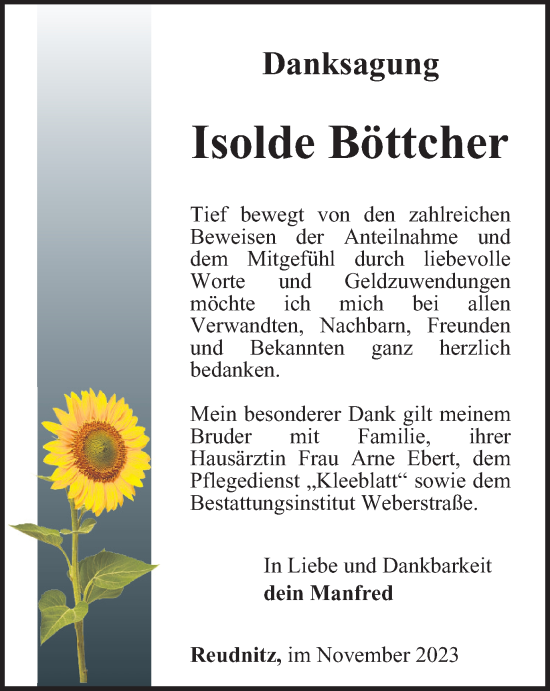 Traueranzeige von Isolde Böttcher