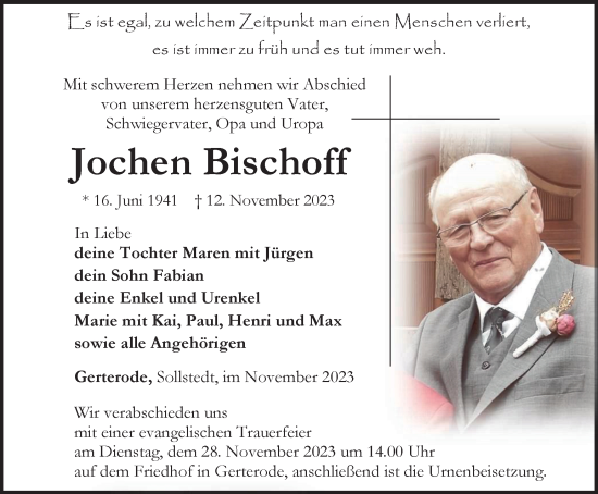 Traueranzeige von Jochen Bischoff von Thüringer Allgemeine