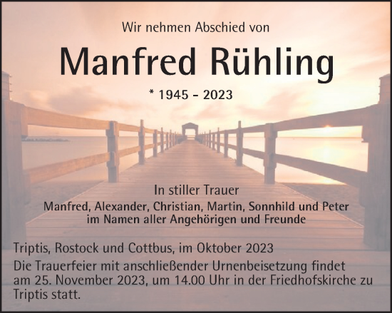 Traueranzeige von Manfred Rühling