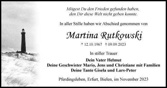 Traueranzeige von Martina Rutkowski von Thüringer Allgemeine, Thüringische Landeszeitung