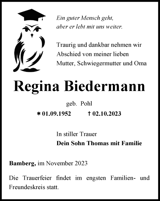 Traueranzeige von Regina Biedermann von Thüringer Allgemeine, Thüringische Landeszeitung