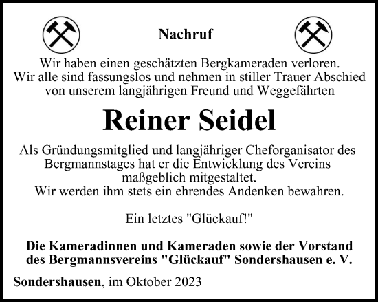 Traueranzeige von Reiner Seidel