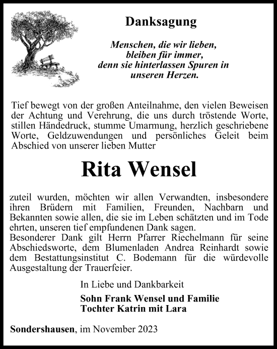 Traueranzeige von Rita Wensel