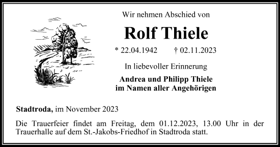 Traueranzeige von Rolf Thiele von Ostthüringer Zeitung