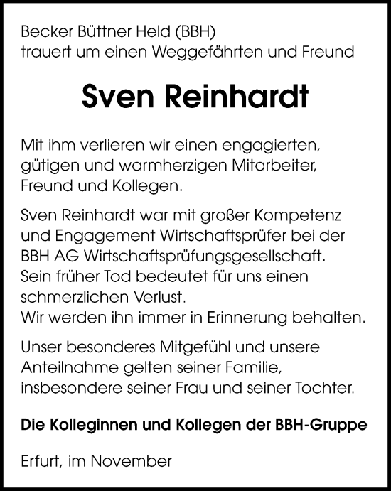 Traueranzeige von Sven Reinhardt von Thüringer Allgemeine, Thüringische Landeszeitung