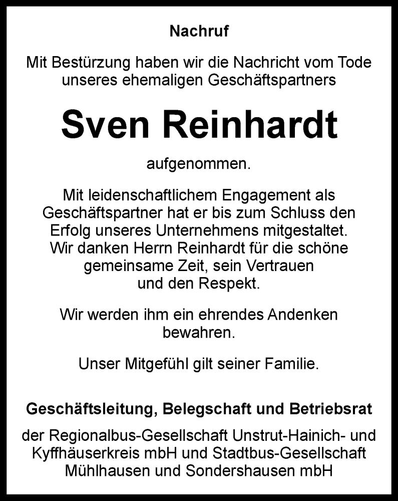  Traueranzeige für Sven Reinhardt vom 25.11.2023 aus Thüringer Allgemeine, Thüringische Landeszeitung