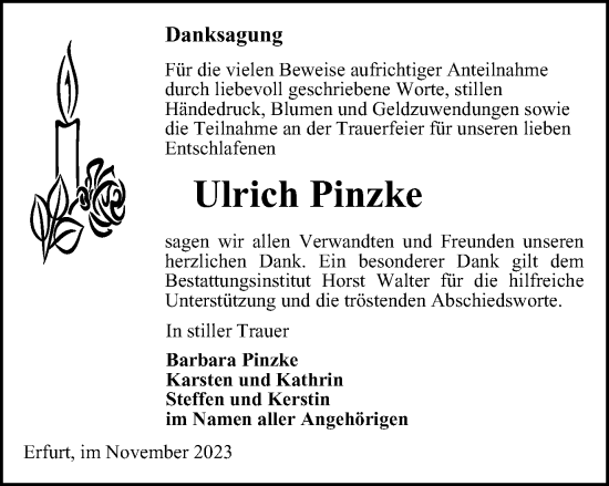 Traueranzeige von Ulrich Pinzke von Thüringer Allgemeine, Thüringische Landeszeitung