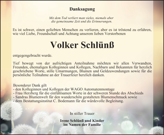 Traueranzeige von Volker Schlünß