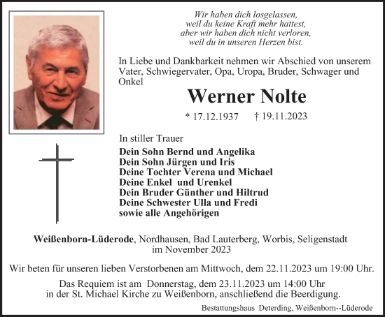 Traueranzeige von Werner Nolte von Thüringer Allgemeine