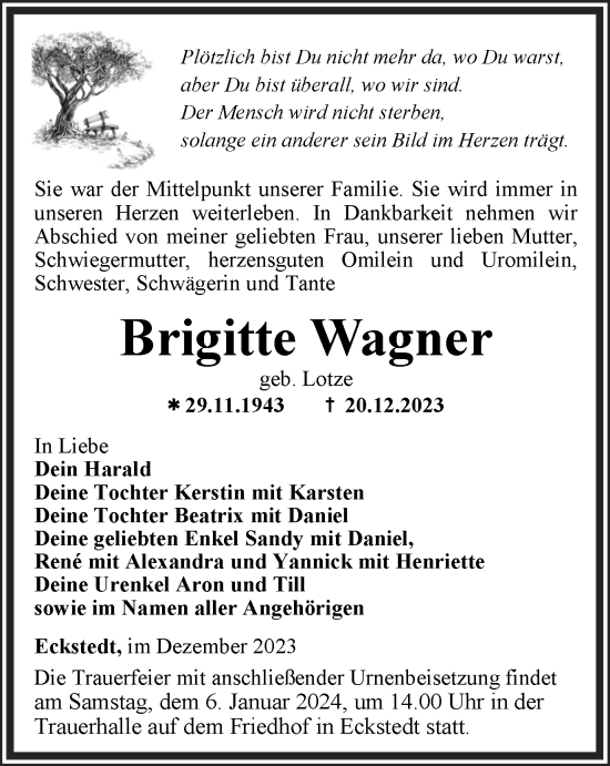 Traueranzeige von Brigitte Wagner von Thüringer Allgemeine