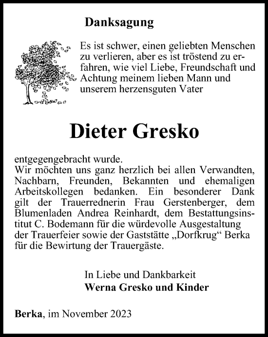 Traueranzeige von Dieter Gresko