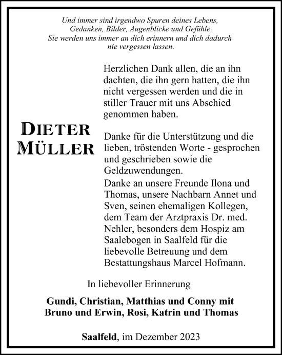 Traueranzeige von Dieter Müller