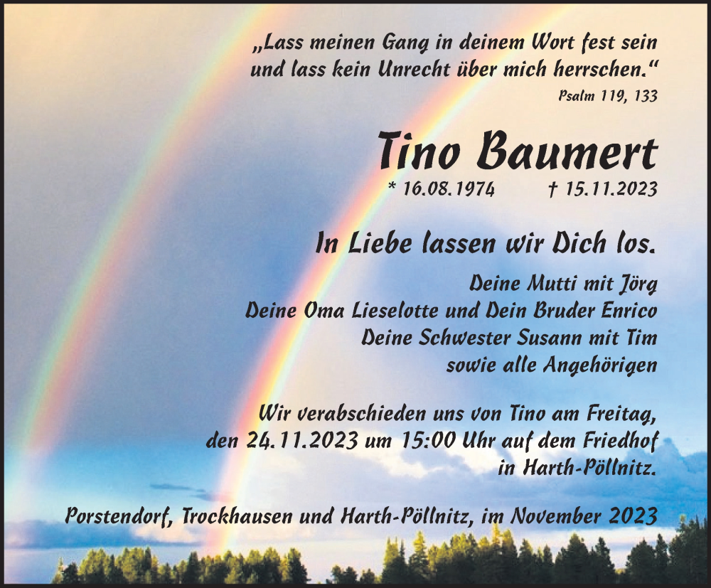  Traueranzeige für Tino Baumert  vom 21.11.2023 aus 