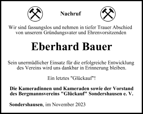 Traueranzeige von Eberhard Bauer